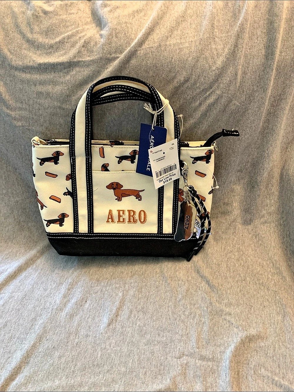 AeroPostal Dachshund Print Tote in White & Black NWT